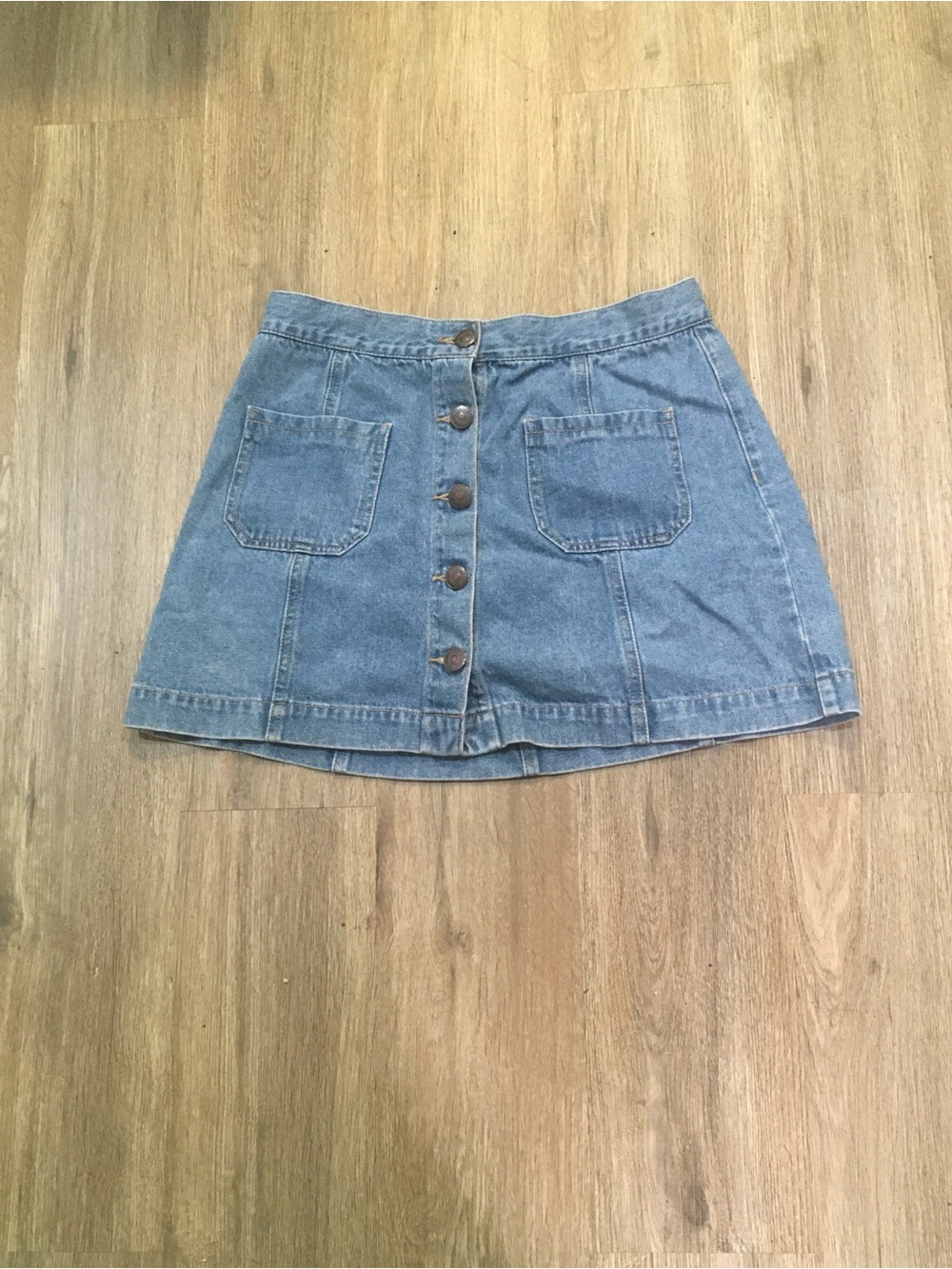 Forever 21 Light Blue Button-Front Denim Mini Skirt